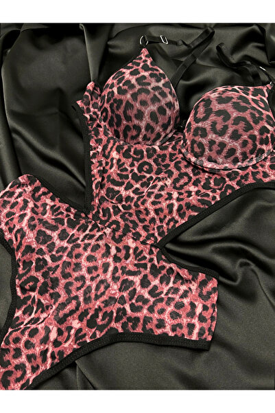 L&S LOVESECRET FANTEZİ TRANSPARAN LEOPAR DESENLİ BODYSUIT PEMBE
