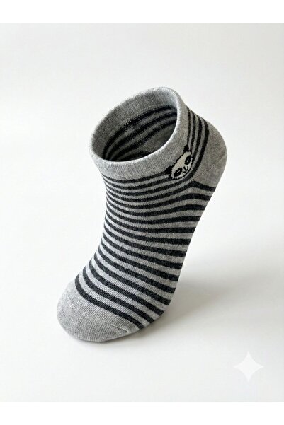 KAIYA Gray Striped Cute Teddy Bear Patterned Women'S/Men's Ankle Socks