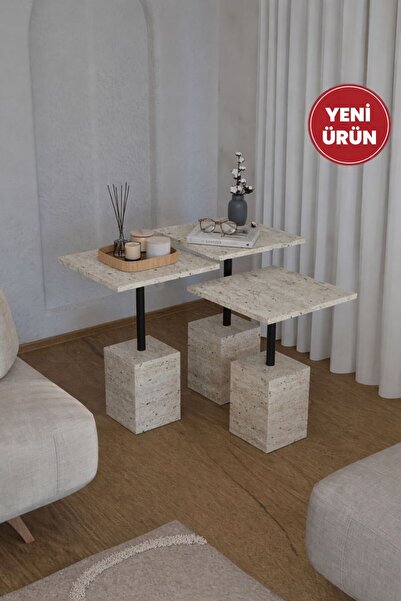 webotto 8 Edisam 3'lü Zigon Sehpa İkonik Yan Sehpa Servis Sehpası Siyah Ahşap...