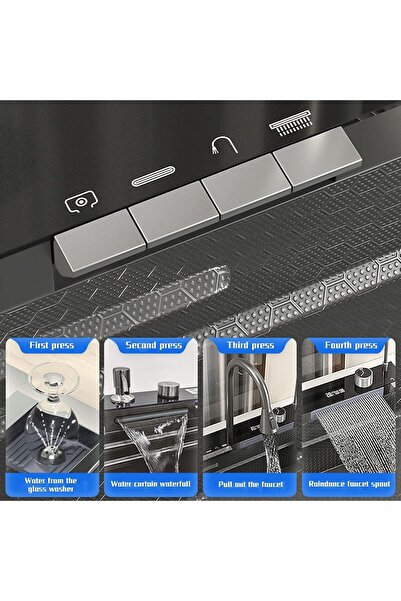 YD Waterfall Kitchen Sink Black Single Bowl Smart Sinks Stainless Steel Farmhouse Workstation Sink Bar