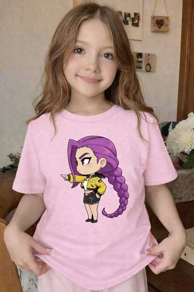 New Shine Purple Hair Braided Girl Printed Pink Children's T-Shirt