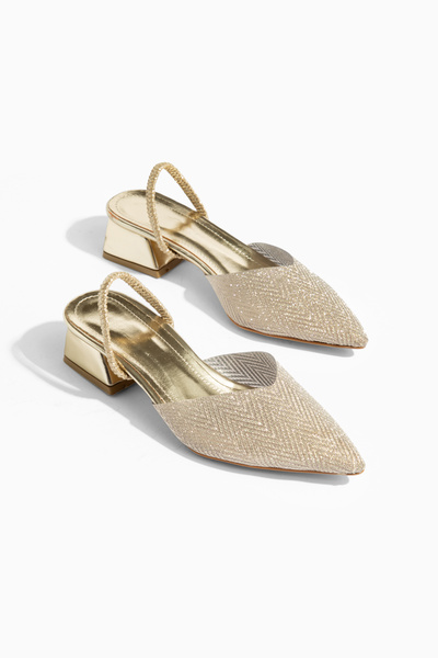 camaiore Gold Gold Color Short Heeled Pointed Toe Classic Heeled Shoes