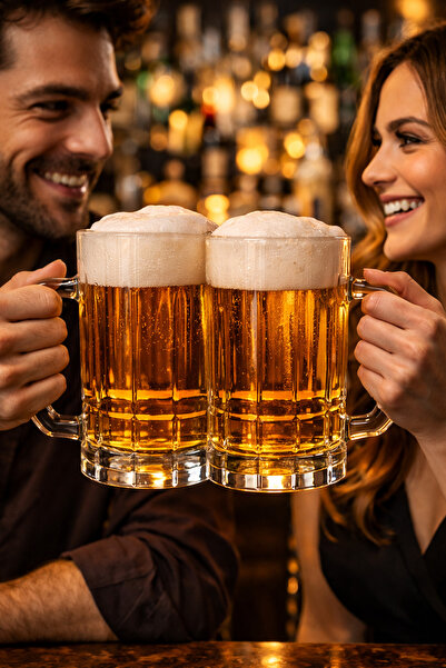 MADAME LUDA Paşabahçe Glass Quality Beer Glass with Handle. (4 Piece Cup Set ...