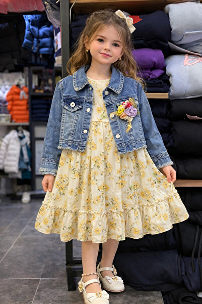 MODA NUR Çiçek Desenli Elbise ve Kot Ceket