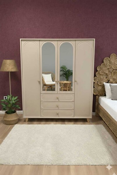 FUHO Helen Bohem 4 Kapaklı Gardırop Mdf Kapak Vizon Bej