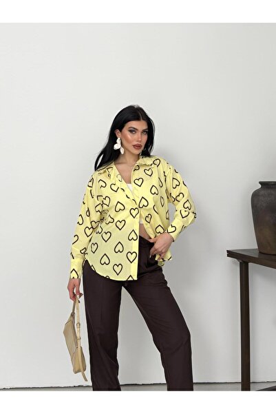 Captival Kadın Kalp Desenli Terikoton Gömlek