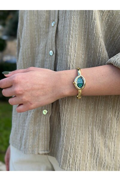 RA By Melisa Vintage Yeşil Oval Kadran Kelepçe Çelik Kordon Saat