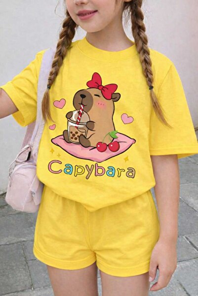 New Shine Capybara Printed Yellow Kids T-Shirt