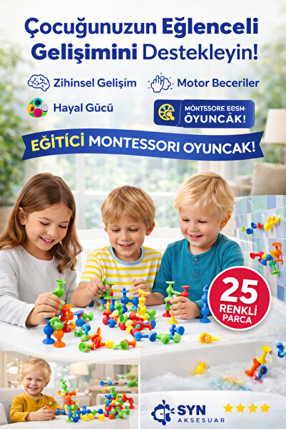 SYN AKSESUAR 25’li Renkli Vakumlu İnşa Oyunu – Zeka Geliştirici Blok Oyuncak,...
