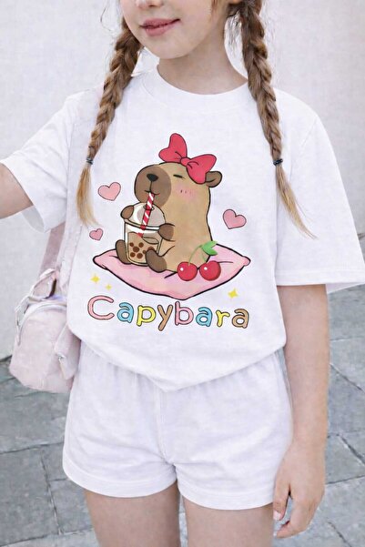 New Shine Capybara Printed White Kids T-Shirt