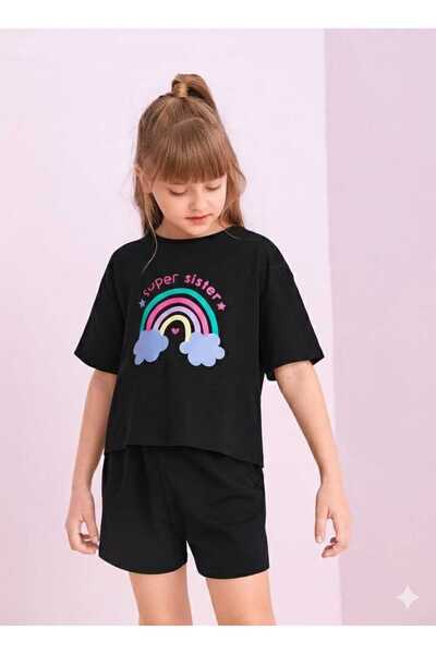 New Shine Rainbow Printed Black Kids T-Shirt