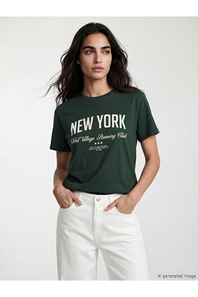 LC Waikiki RMZ GİYİM FARKIŞİLLERİNE ZERO Roba Yaka New York Tricou cu imprime...