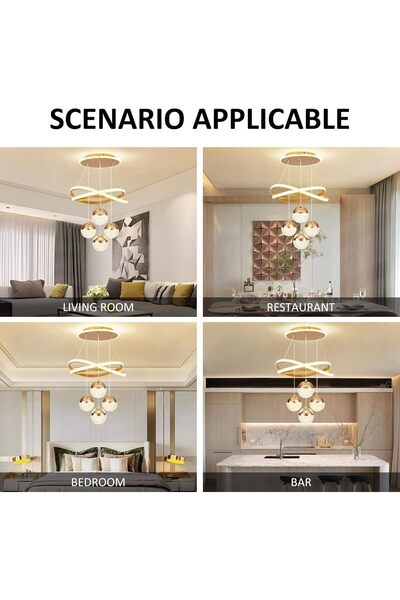 FUTURE Modern Gold LED Chandelier – 3-Color Dimmable Pendant Ceiling Light