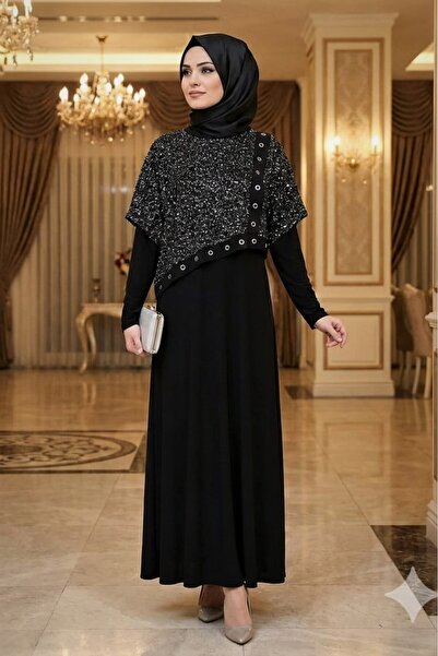 MR.MODAMİRA Kadın sandy Siyah Pul Payet Detaylı Bolerolu Tarz Özel Tasarım Da...