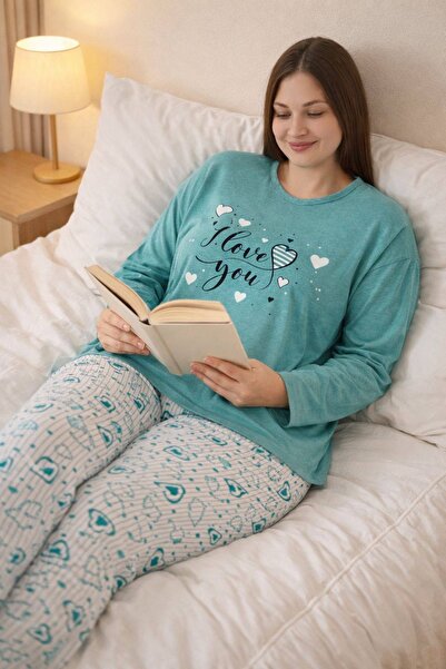 YONCA OUTLET Women's Plus Size Pajama Bottoms – Heart Pattern, Relaxed Fit, E...