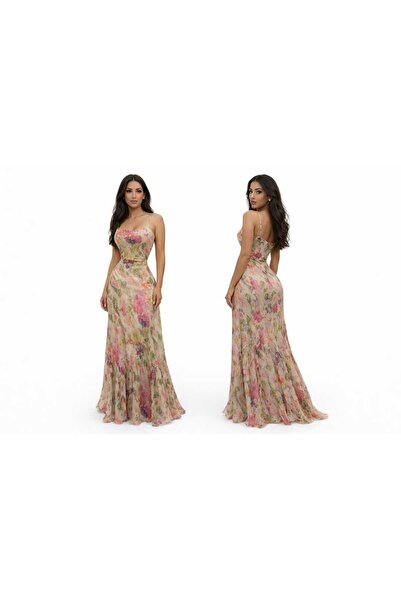 TOP BERLANTY "Nature's Magic" Dress – Maxi Chiffon with Tropical Rose Print