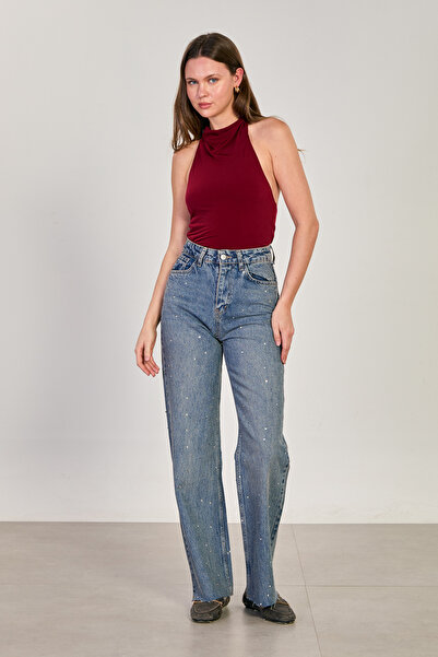 BARRELS AND OIL Women's stone print straight-leg jeans - blue