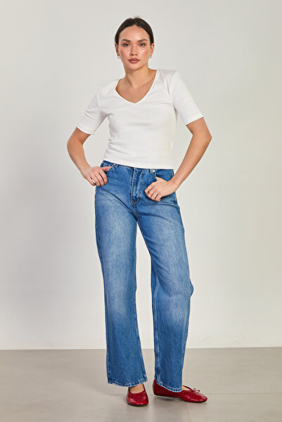 BARRELS AND OIL Women's washed palazzo jean pants - blue