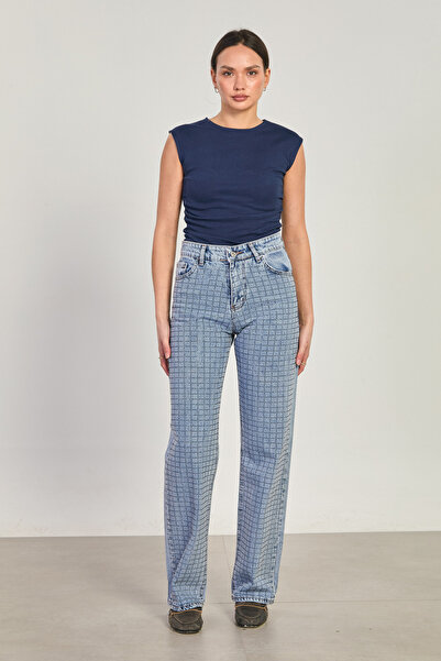 BARRELS AND OIL Women's J63 Square Stone Printed Palazzo Jean Trousers - Ligh...