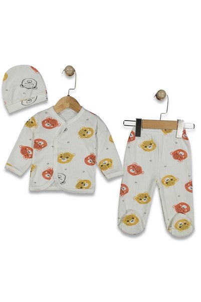 Ozz Baby Unisex Newborn 0/3 Months Baby Bear Zibin Set Outer Top Zibin Outer Bottom Hat 3 Pieces
