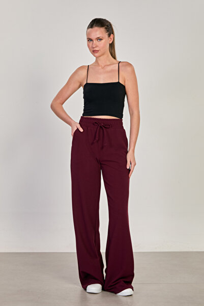 BARRELS AND OIL Women's elastic waist wide leg pants - burgundy