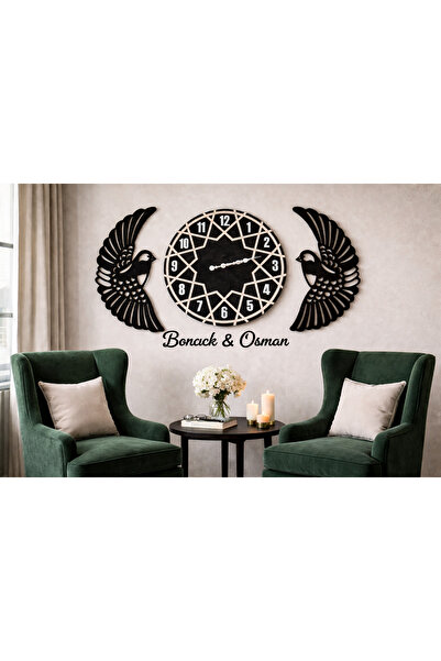yucisaatleri Salon duvar saati 40 cm kuşlar 30 cm kişiye özel no 10017