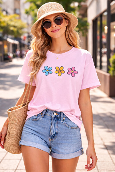 ArtYus Colorful Daisies Printed Cotton Relaxed Fit Round Neck Unisex T-Shirt