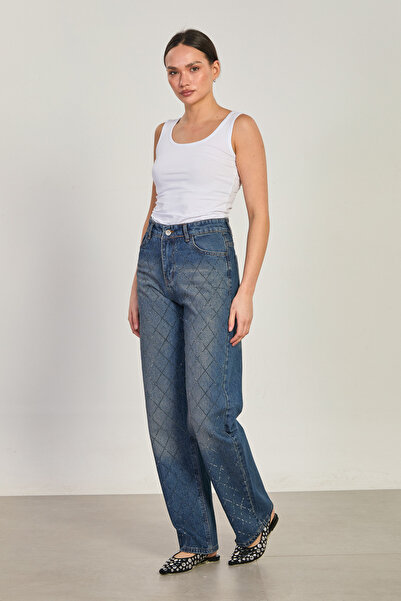 BARRELS AND OIL Women's J63 Baklava Stone Printed Palazzo Jean Trousers - Bro...