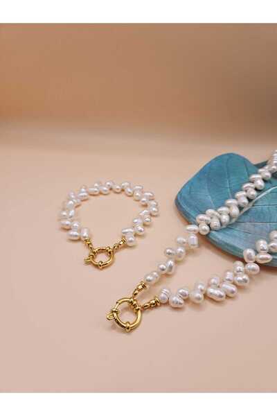 İNCİORA JEWELRY Gerçek Doğal Kelebek-Başak Dizilim Gemici Kilitli Set