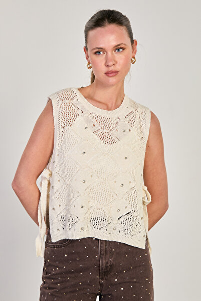 BARRELS AND OIL Women's front-stone embellished side-tie sweater - natural