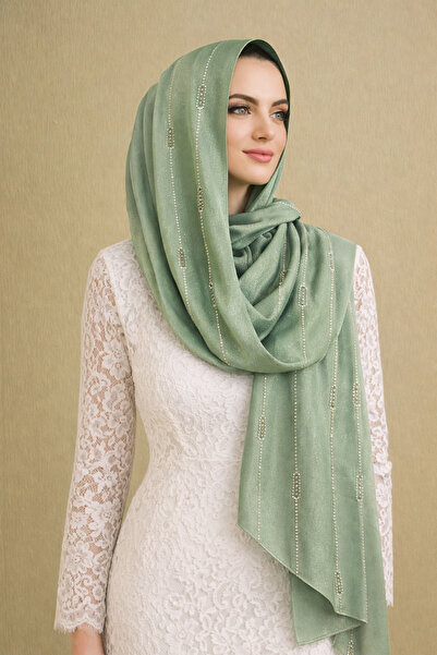 CROCUS DESIGN Taş tasarım çağla yeşili janjan şal