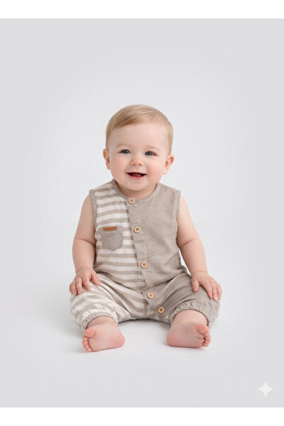 Primula Studio Jolly Joy Striped 100% Cotton Muslin Baby Boy Romper - 0-9 Mon...