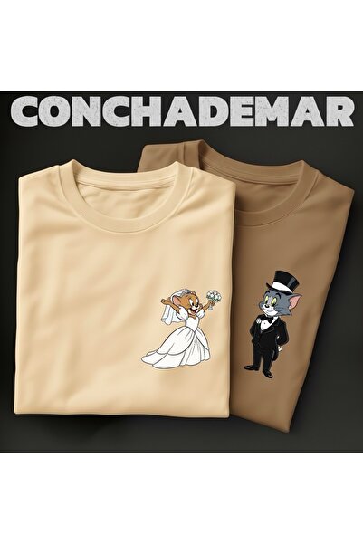 Vordevia Tom and Jerry Printed 2-Piece Oversize T-Shirt Lover's Combination