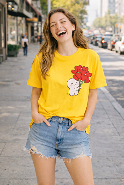 ArtYus Heart Bouquet Printed Cotton Relaxed Fit Round Neck Unisex T-Shirt