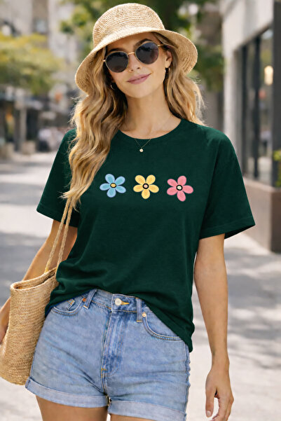 ArtYus Colorful Daisies Printed Cotton Relaxed Fit Round Neck Unisex T-Shirt