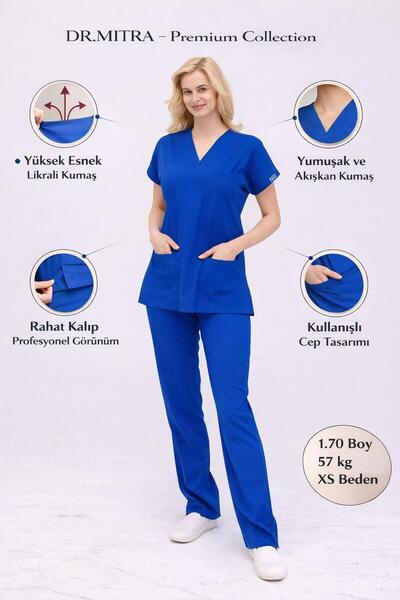 Dr. Mitra Uniformă unisex pentru chirurgie, din Lycra albastră Saks, pentru a...