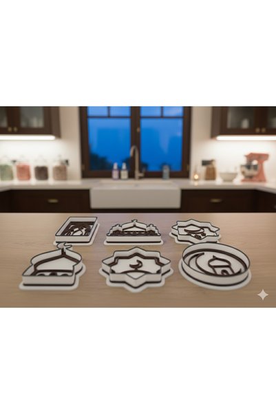 J&K Dizayn 6-Piece Ramadan Themed Cookie Mold Set - Islamic Motif Dough Cutter - 3D Printing Pla