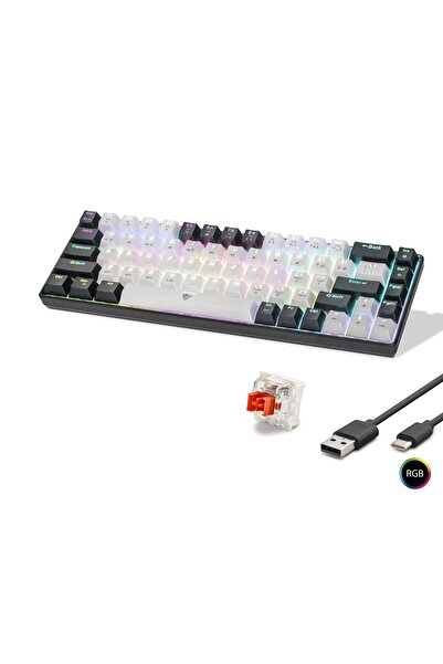 Twin Store Mekanik Klavye Tri Mod Rgb Red Switch - Beyaz Siyah Mf1703W