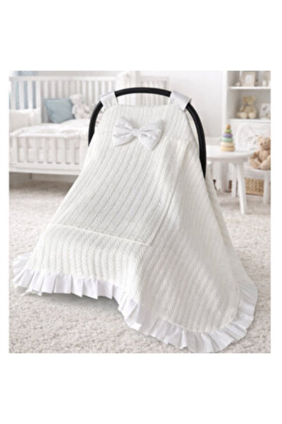 Jaju Baby غطاء عربة أطفال بنافذة - تول قابل للتنفس، تصميم مكشكش (أبيض) (3 قطع)