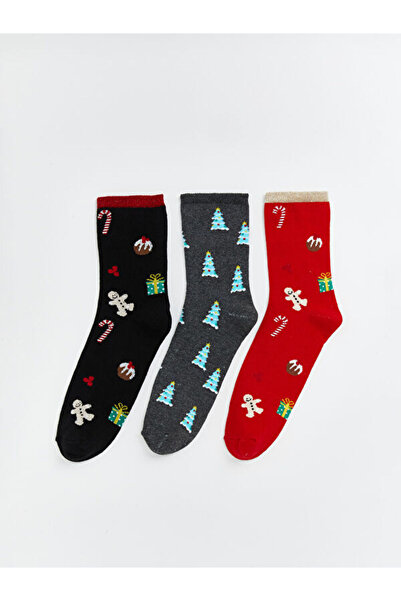LC Waikiki Rmz Gi̇yi̇m Farkiyla New Year's Themed Women's Socks 3-Piece Set