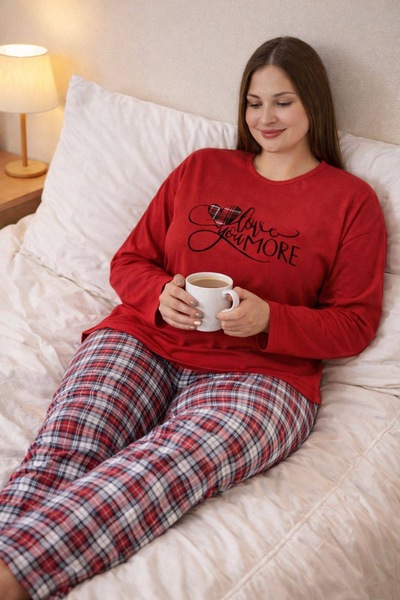 YONCA OUTLET Γυναικεία πιτζάμες μεγάλου μεγέθους – με σχέδιο καρδιάς, άνετη ε...