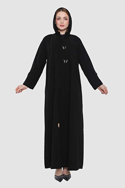 mothhela Stylish abaya with two buttons at the top, in black