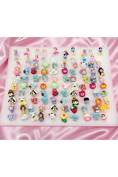 EFSU BİJUTERİ 10'lu Plastik Karışık Karakterli 3D Çocuk Yüzük Seti (Stok Duru...