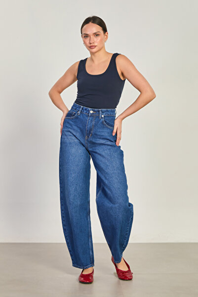 BARRELS AND OIL Women's Balloon Jean Pants - Dark Blue