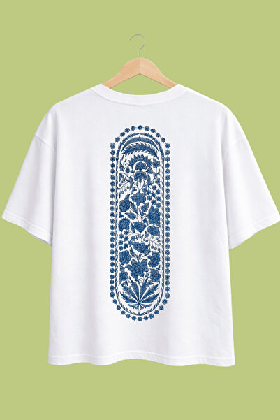 VANTINA Unisex Blue Sema Printed Oversize Cotton Crew Neck Short Sleeve T-Shirt