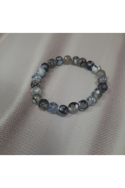 Shine Elagance Natural Stone Agate Round Cut Shiny Veined Women's Bracelet