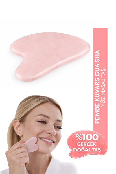 ANAVITA Pembe Kuvars Gua Sha %100 Doğal Ve Gerçek Yüz Masaj Taşı