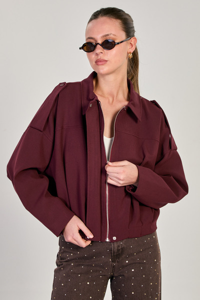 BARRELS AND OIL Women's oversized jacket with shoulder epaullettes - plum
