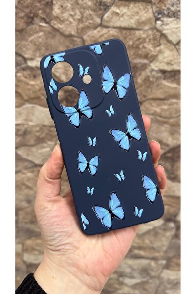 Vip Case Oppo A3 Compatible Blue Butterfly Patterned Silicone Shock-Absorbing...