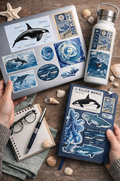 Limitless Design Ocean Themed Sticker Set 22X30 cm – Decorative with Whale, S...